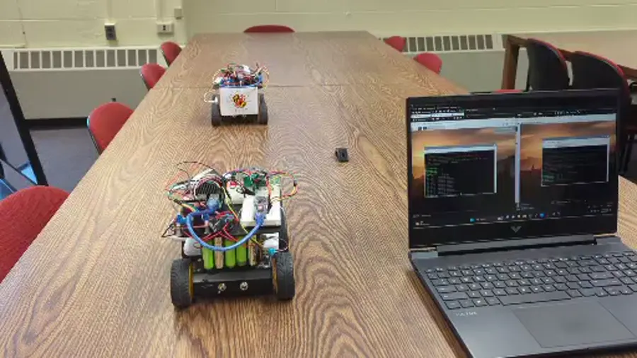 Follower robot maintaining distance behind the leader
