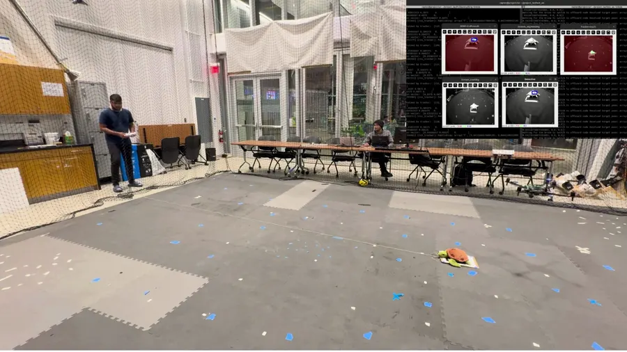 Opening TAR physical-trial frame with the target in the arena and diagnostic camera views inset