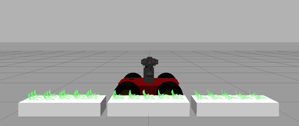 Gazebo simulation of the agricultural mobile manipulator working across three plant beds